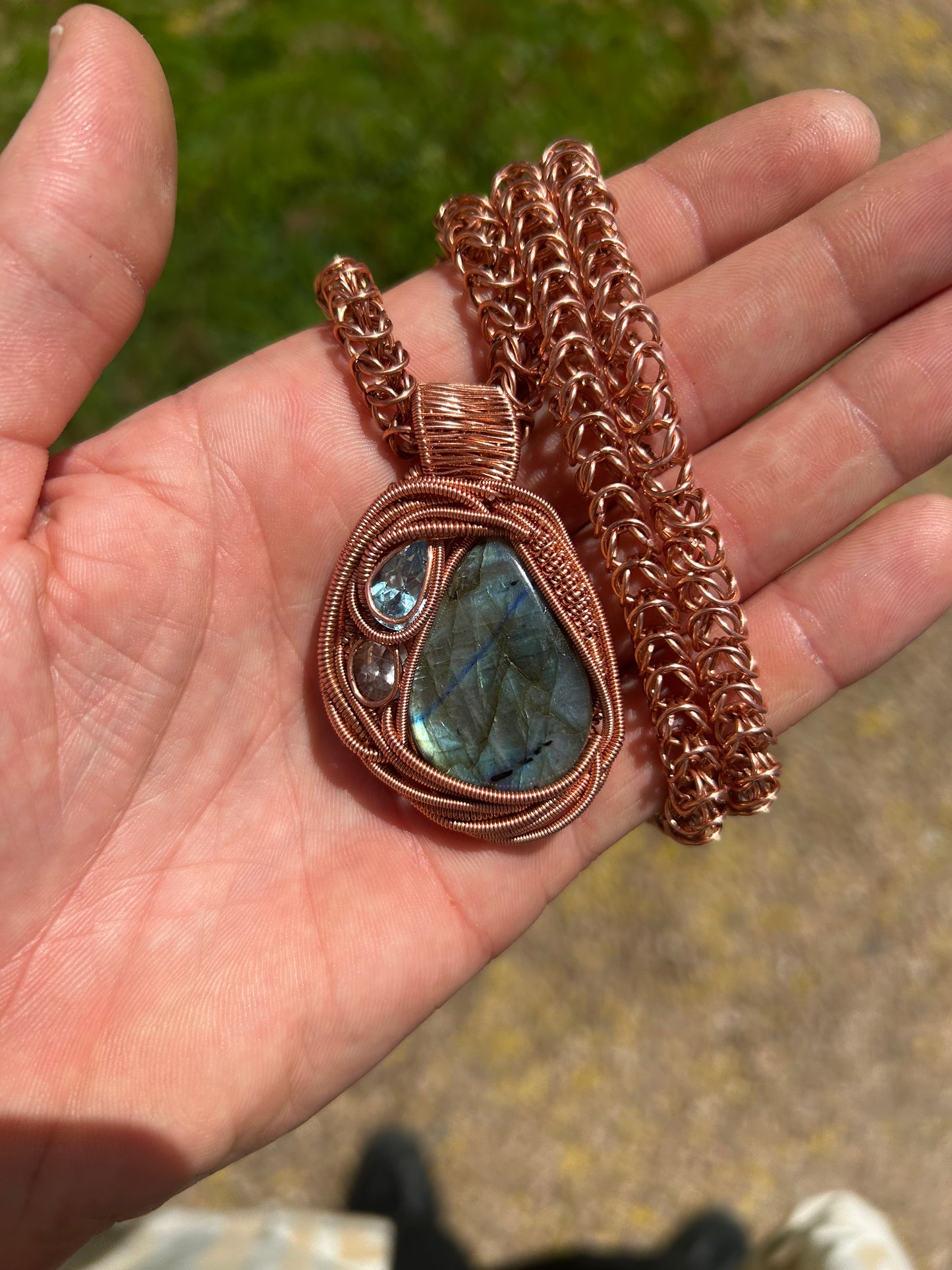 Copper Pendant and Byzantine Chain