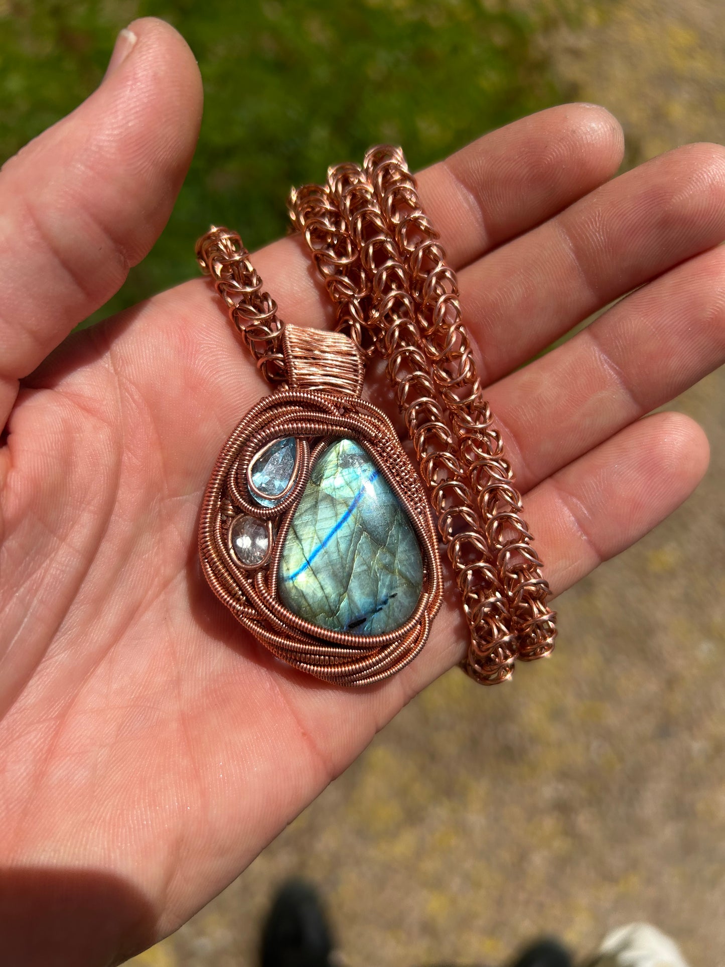 Copper Pendant and Byzantine Chain