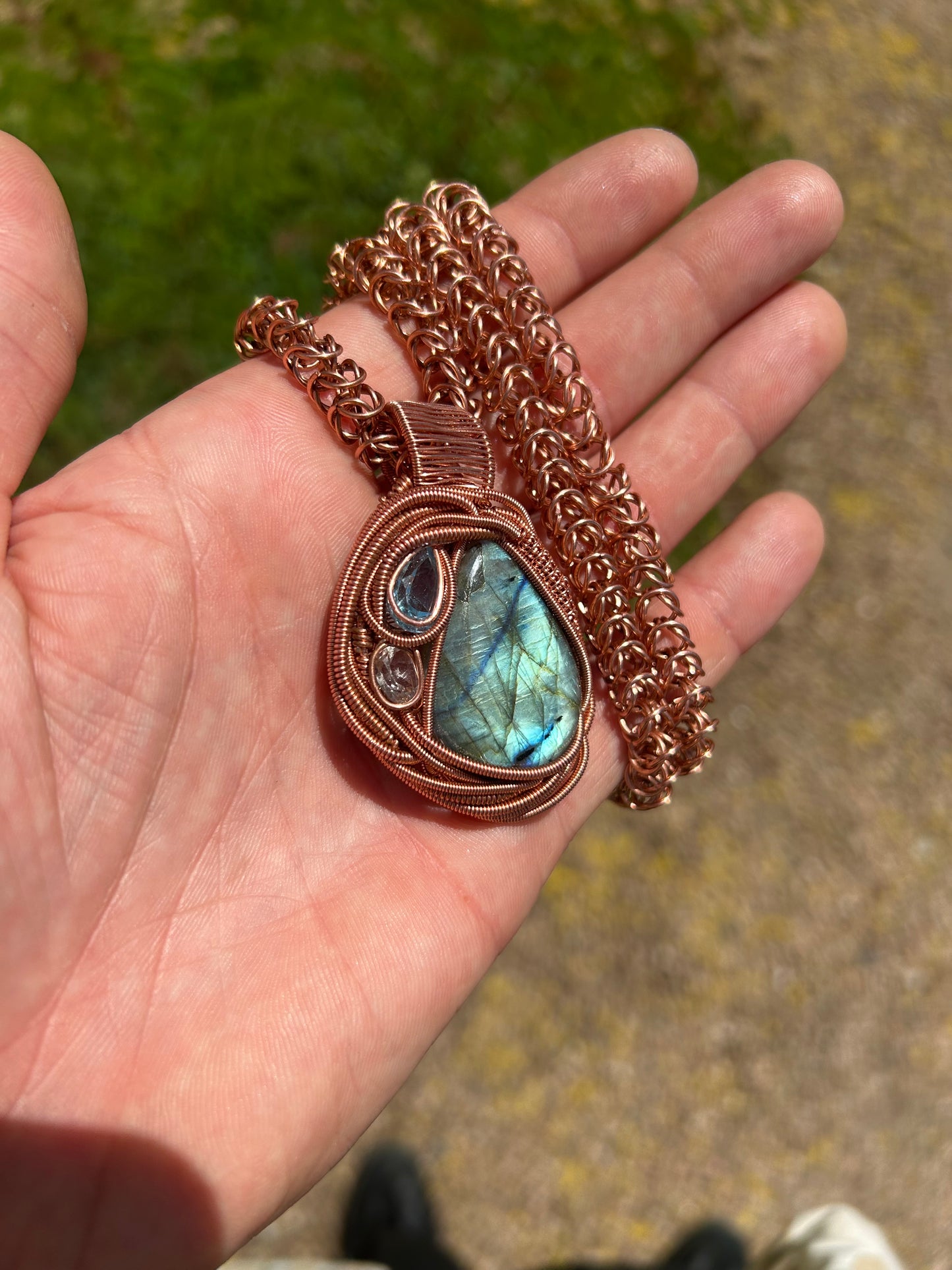 Copper Pendant and Byzantine Chain